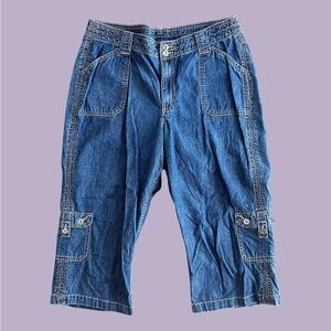 Riders By Lee Women’s 16M Jean Denim Cargo‎ Capris Shorts Jorts 36x20 Baggy Y2K